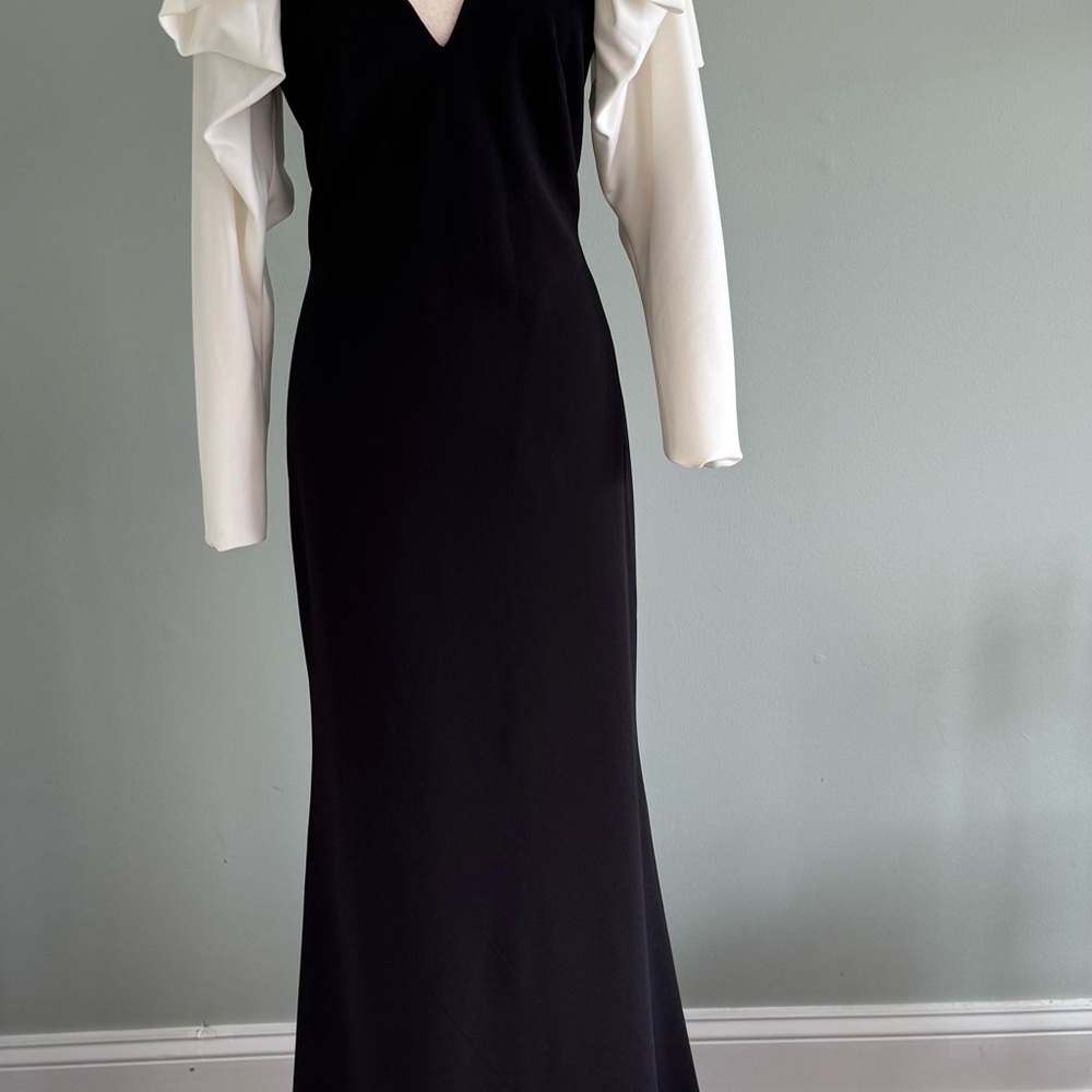 Tadashi Shoji Black/White Long Sleeve Dress Black Tie Gala Formal Holiday  sz M - Picture 14 of 14